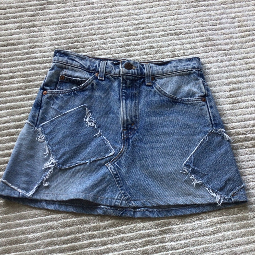 Reformation Denim Patchwork Skirt